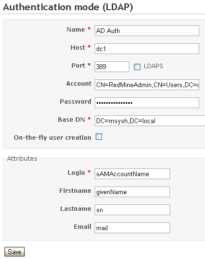 LDAP Authentication (Redmine)