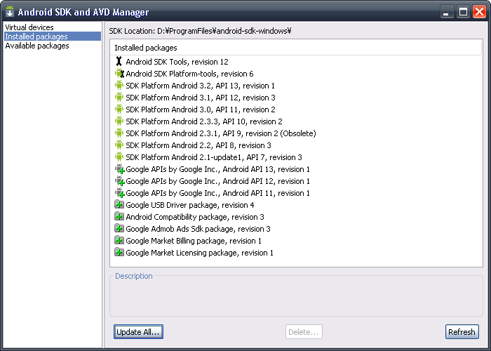 Android SDK and AVD Manager