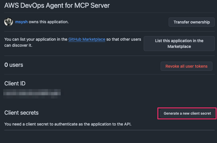 Generate a new client secret